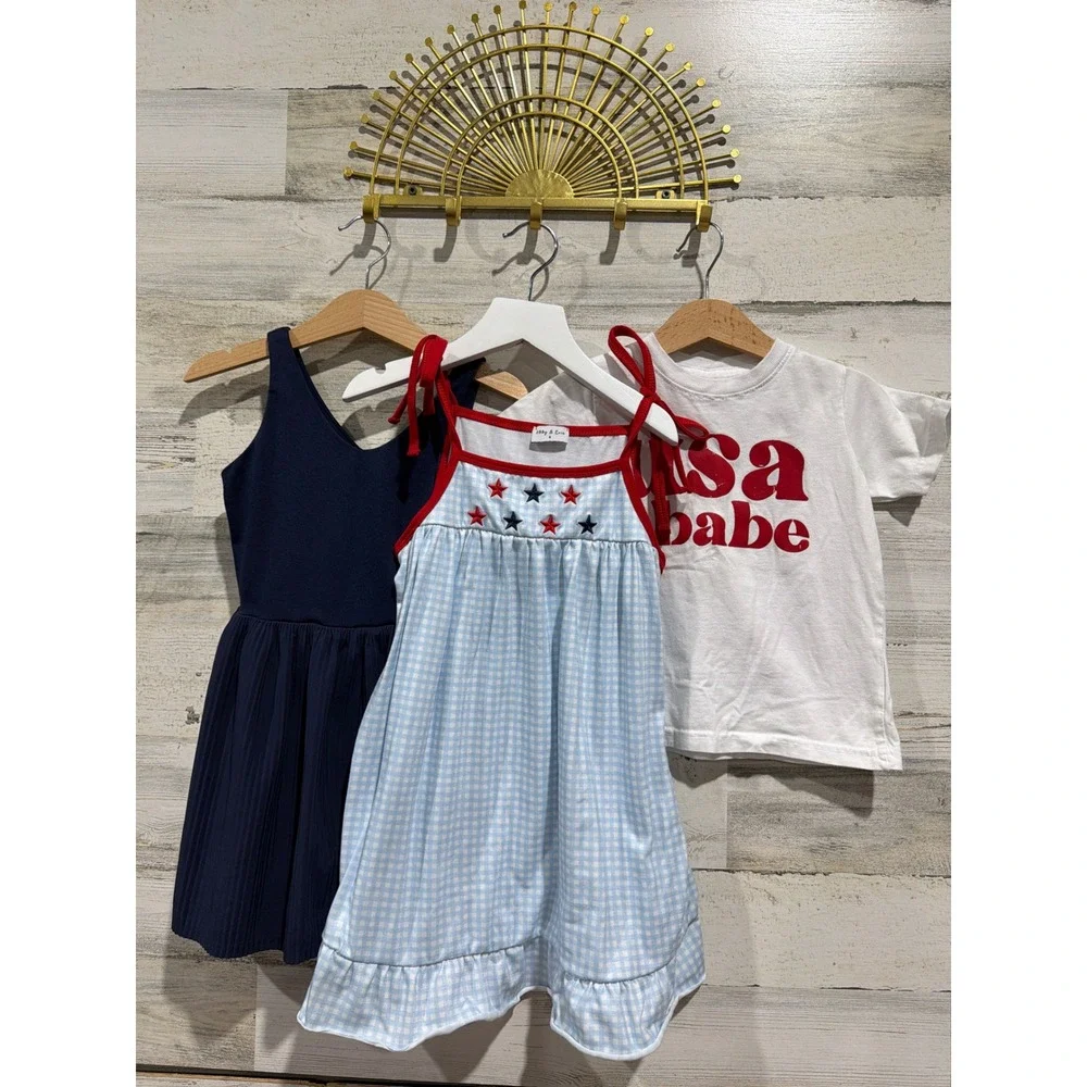Abby & Evie All In‎ Motion Girls 4 XS Navy Blue White USA Patriotic Bundle EUC